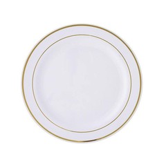 10 pcs Plastic WHITE with Gold Rim 10.25″ PLATES Disposable Party Wedding SALE