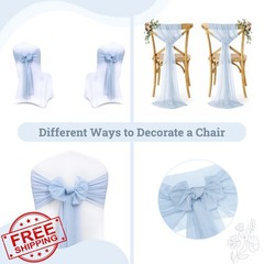 MDS 10 pcs Baby Blue Chiffon Chair Sashes