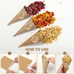 30Pcs Dried Flower Confetti Cone with Rose Petal & Sticker Light Yellow/Pink