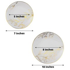 20 Round White Plastic Salad Dinner Plates Gold Floral Design Events Decorations