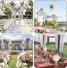 2Pcs 8.2ft Gold Metal Wedding Arch Backdrop Stand Party Balloon Floral Frame