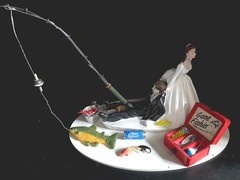 Grooms Cake Topper Wedding Bridal Bride Groom Going Gone Fishing Pail, Ice Theme