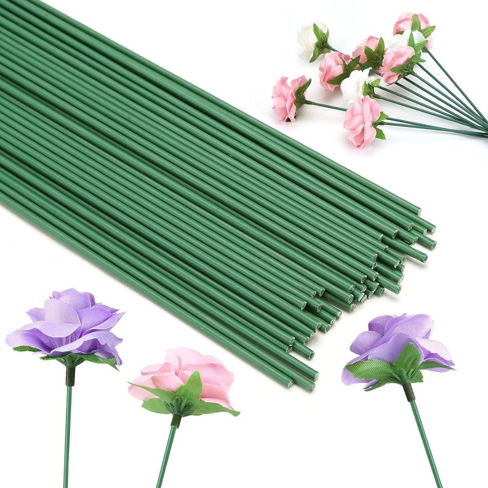 Green Floral Wire Stems 50 Pieces Thick Flower Rose Bud Sticks 8 Inches