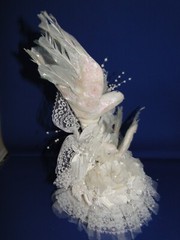 New Elegant Wedding White Love Birds Caketop, Satin bead Flowers & leaves #230