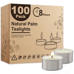 Ashlux Unscented Palm Tea Lights Candles 100 Pack Bulk, 8 to 100 Pack, White