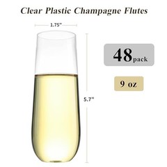 Pack 9 oz Stemless Plastic Champagne Flutes Disposable Champagne 48 Clear