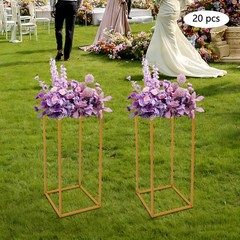 Gold 20 PCS Geometric Flower Stand For Wedding, Flower Stand 9.45*9.45*23.62 in