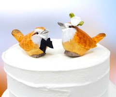 Wren Bird Cake Topper Bride Groom Love Wedding Engagement Carved Wood Statue