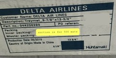 Delta Airlines Tray Mat 9- 7/8” x 13x 3/4” Disposable Tray Mat sealed bag of 500