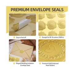 PigPotParty 100 PCS Gold Embossed Envelope Stickes-Heart Stickes Foil Envelop…