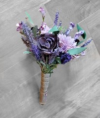 4PC Purple Lavender 1 Bridal Bouquet & 1 Bridesmaid Sola Wood Wildflower Wedding