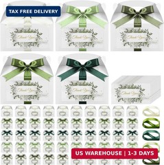 Gueevin 50 Set Wedding Thank You Boxes with Handles Ribbon Label 6×3.4×3.5» Gab