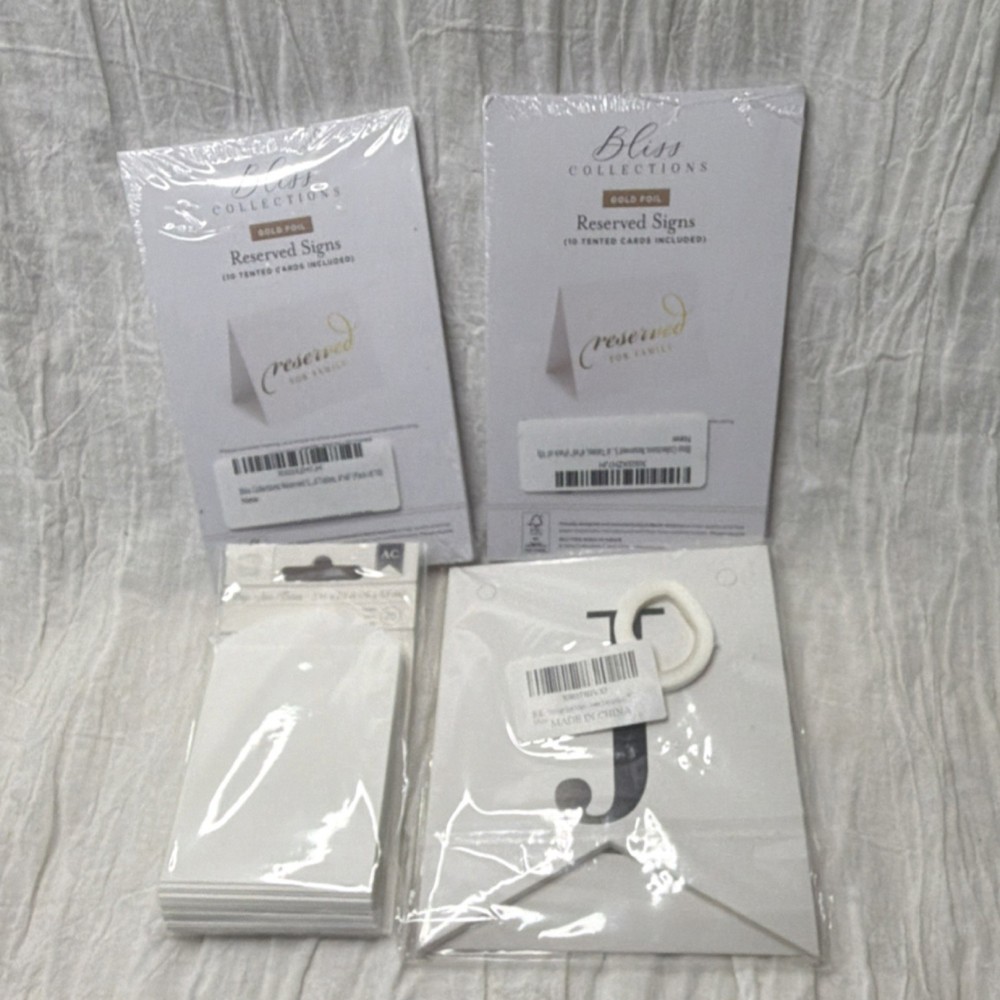 Wedding Decor Lot -Gold Foil Reserved Signs, Bags & Just Married Banner
