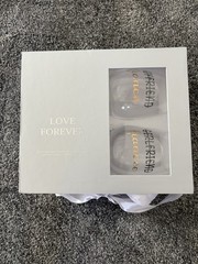 Fiancé & Fiancée Stemless Wine Glass Set 2 w/ Burlap Gift Bag Wedding Engagement