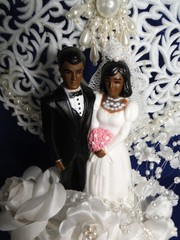 New Vintage Dark skin Bride & Groom Filigree Heart Wedding CakeTop, #304