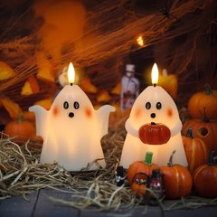 Halloween Ghost Flameless Candles with Timer Real Wax Battery A-2 Ghost Pumpkin