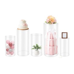 Wedding Table Flower Stand Clear Cylinder Pedestal Set 5 Pcs 77 Lbs Capacity