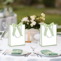 Pcs Wedding Paper Gift Bags with Handle 9x7x3.15» Thank 12 White, Sage Green