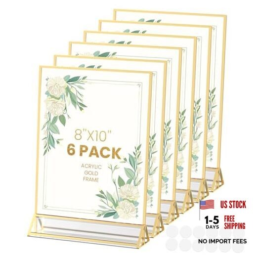 Gold Frames 8X10 Acrylic Sign Holder Double-Sided Picture 8X10-6 Pack-Gold