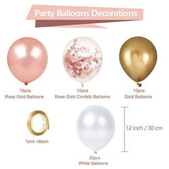 Rose Gold Confetti Latex Balloons, 60 Pack White Balloons Rose Gold White Gold