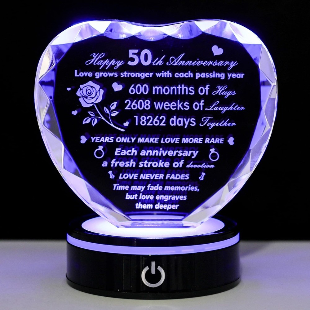 50th Golden Wedding Anniversary Keepsake, Romantic Crystal Heart Gifts for Pa…