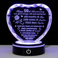 50th Golden Wedding Anniversary Keepsake, Romantic Crystal Heart Gifts for Pa…