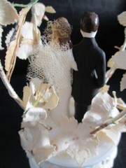 Vintage 1950s Wedding Cake Topper Bride and Groom Figurine under Arbor Stand