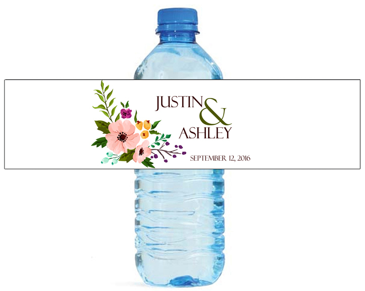 100 Elegant Flower Wedding Birthday Party Water Bottle Labels 8″x2″