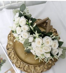 Set of 6 Bridesmaid Bouquets for Wedding – 7 Inch Artificial Ivory Flower Bouqt