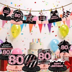 Happy 80th Birthday Rose Gold and Black Table Honeycomb Centerpieces Balloons…