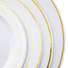 10 pcs Plastic WHITE with Gold Rim 10.25″ PLATES Disposable Party Wedding SALE