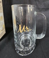Libbey Mr & Mrs Toasting Set of 2 Glass Mug 16oz Flute 7.25oz w Box Wedding Gift