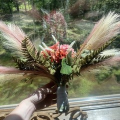 Bridal Wedding Bouquet Hand made Budget Friendly Faux Flowers White Pink Green