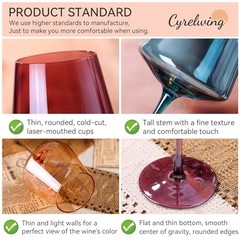 Colored Wine Glasses Set of 6-18oz【Hand Blown】Crystal Colorful Wine Multicolor