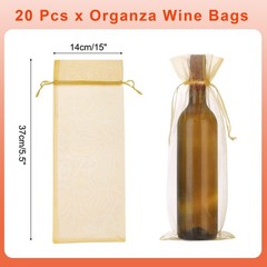 14 x 5 Inch Organza Wine Bags 20 Pcs Gift Wrap Bags for Wedding Favors Gold
