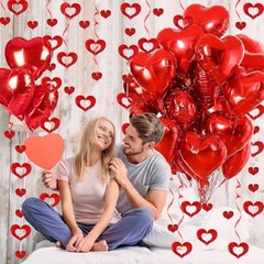 Heart Balloons, 24Pcs 18Inch Foil Heart Shaped Love Balloons and 50Pcs Red