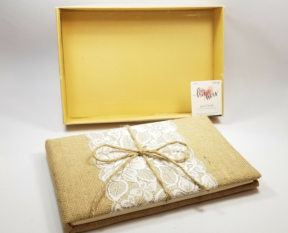 Studio His and Hers Burlap and Lace Guest Book With Cream Pages New In Box