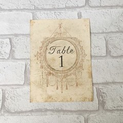 Vintage Style Wedding Table Numbers Names Cards – Shabby Chic Antique Frame Goth