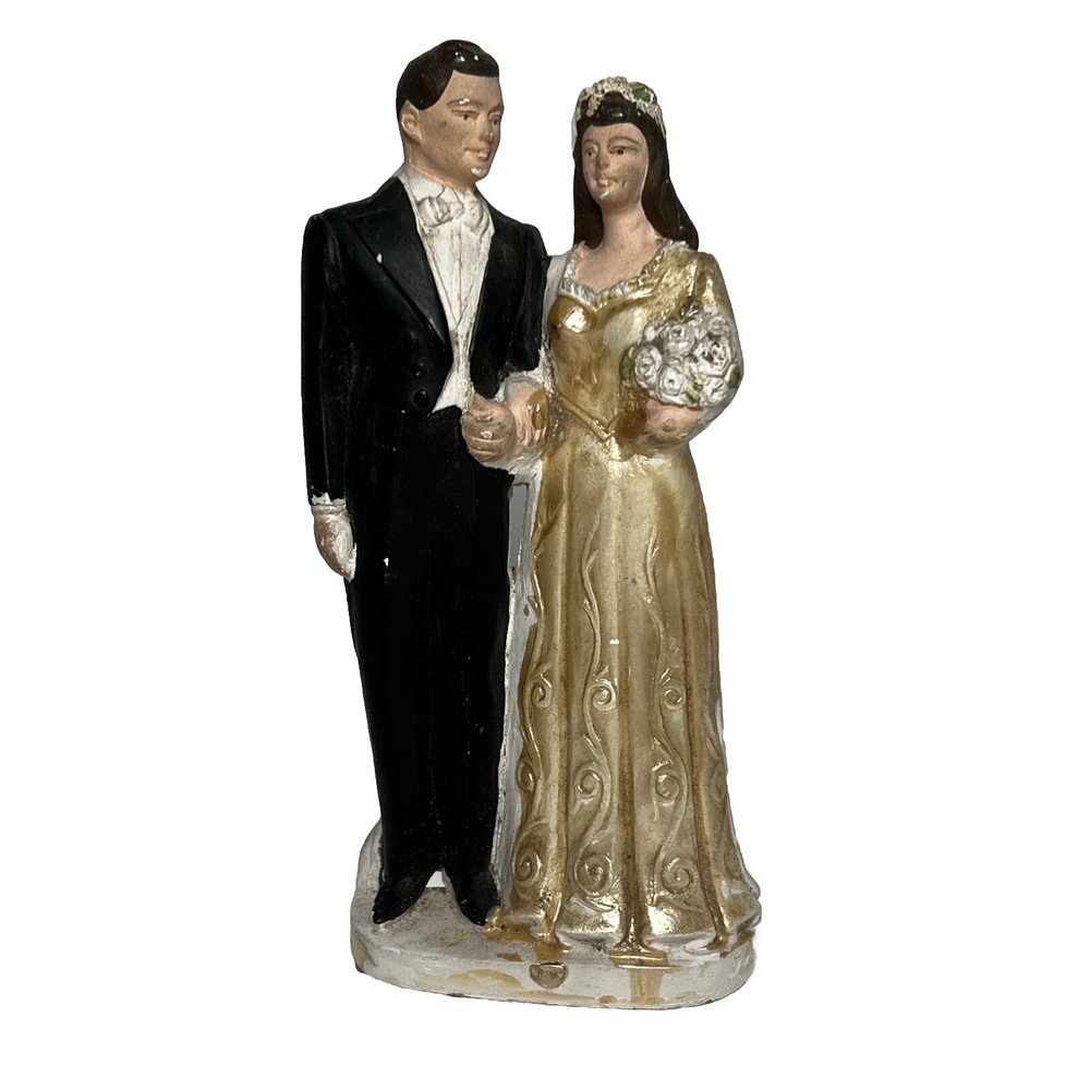 Vintage 1949 Wedding Cake Topper By Novelty Co Marblelike 5 3/8 X 2.5 Inches