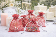 50pcs Red Heart Organza Gift Bags 5″x7″ Drawstring Pouches Jewelry Favor Wedding