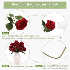 Jexine 60 PCS Artificial Roses Bulk Silk Flowers with Long Stems, Realistic F…