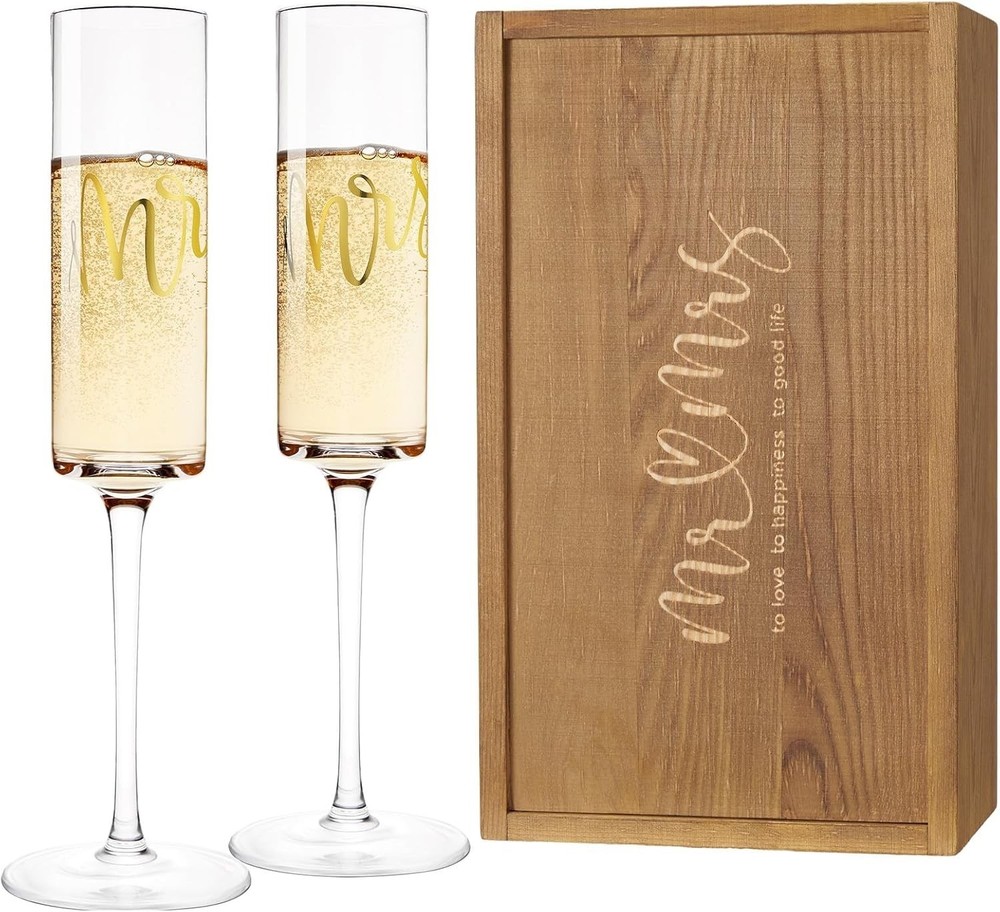AW BRIDAL Mr and Mrs Champagne Flutes Set of 2, Engagement Bridal Shower Gifts f