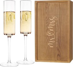 AW BRIDAL Mr and Mrs Champagne Flutes Set of 2, Engagement Bridal Shower Gifts f