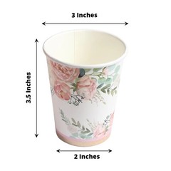 24 WHITE 9 oz Pink Peony Flower Design PAPER CUPS Party Events Home Decorations