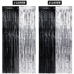 6 Pack 3.3Ft x 6.6Ft Graduation Foil Fringe Curtain Backdrop Decorations, Bla…