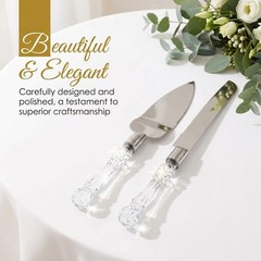 LUSHIG Cake Knife and Server Set | Acrylic Faux Crystal Handles & Premium 420…