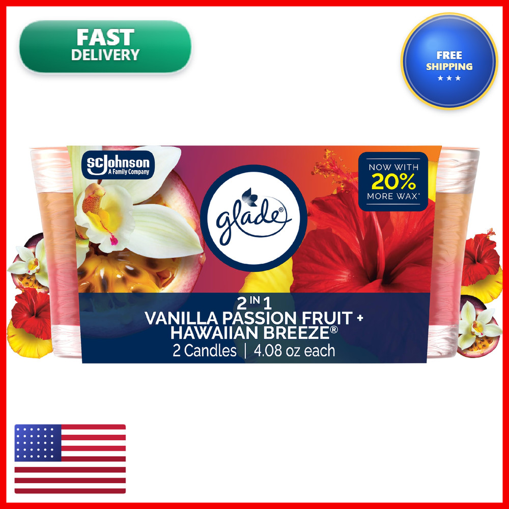 Glade 1-Wick 2In1 Scented Candle Jar Hawaiian Passion Fruit Air Freshener