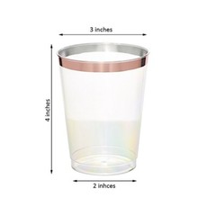 9 oz Clear with Rose Gold Rim Plastic Disposable Cups Party Tableware Wedding