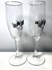 3D Doves Pewter Bride Groom Wedding Champagne Flute Glass
