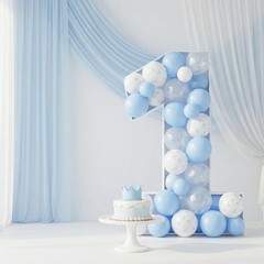 Blue Bow Balloons, 12 Inch Pastel Light Blue 12 inch 35pcs Blue White